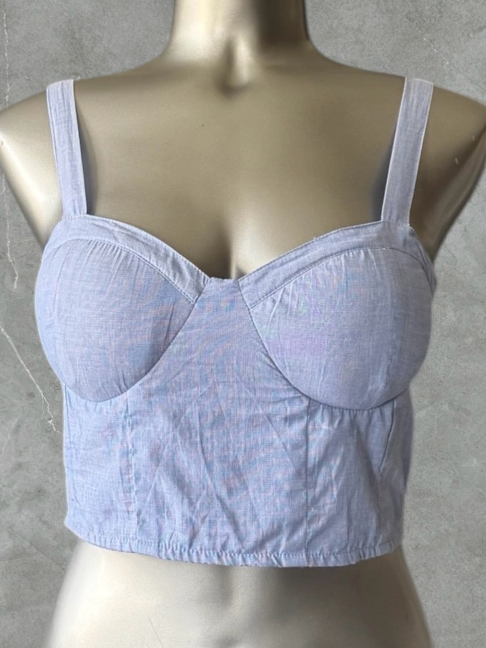$8 Add-on | Light Blue Boho Bustier Crop Top with Built In Bra Cups